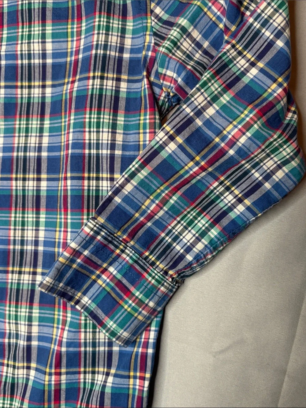 Ralph Lauren Boys Navy Green Red Plaid Button-Down Long Sleeve Shirt Size 3 3T